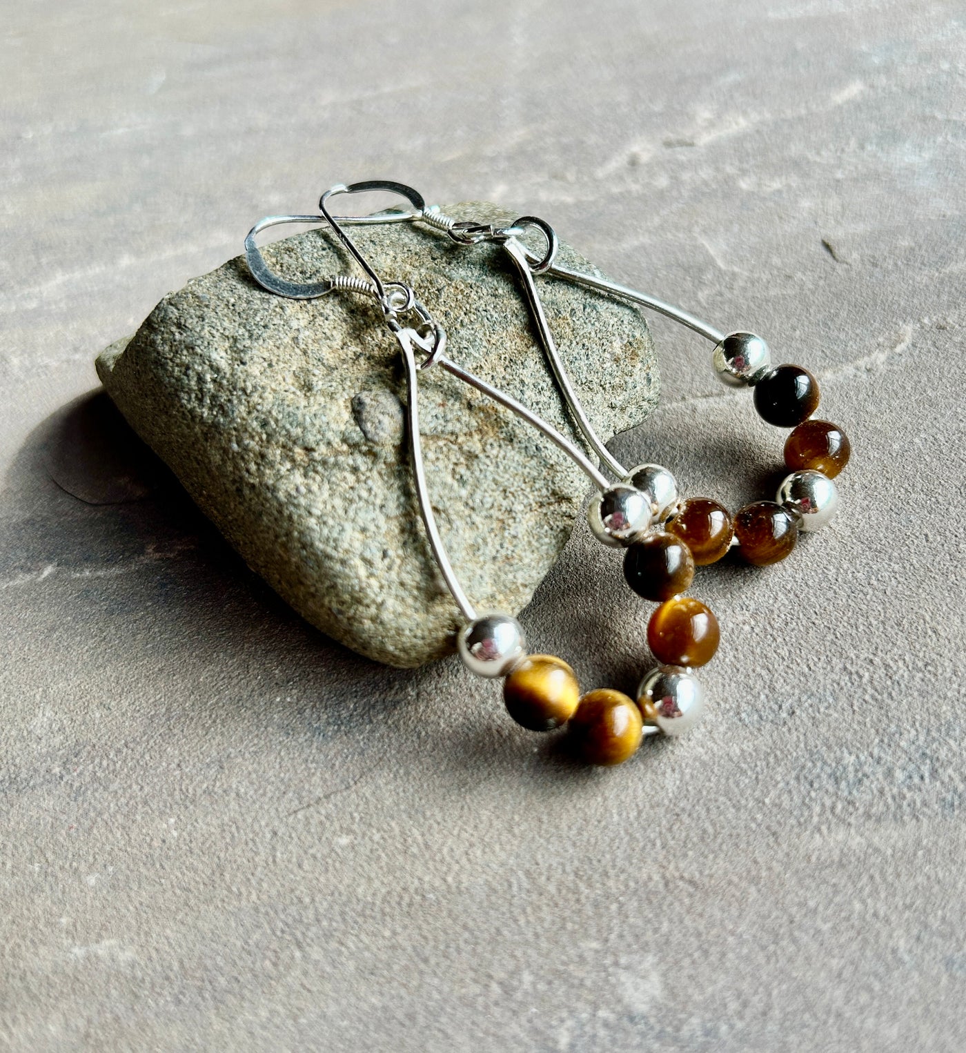 Tiger Eye and Silver Drop Earrings