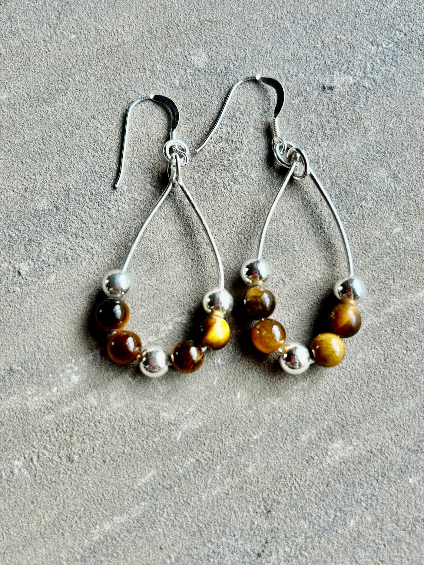 Tiger Eye and Silver Drop Earrings