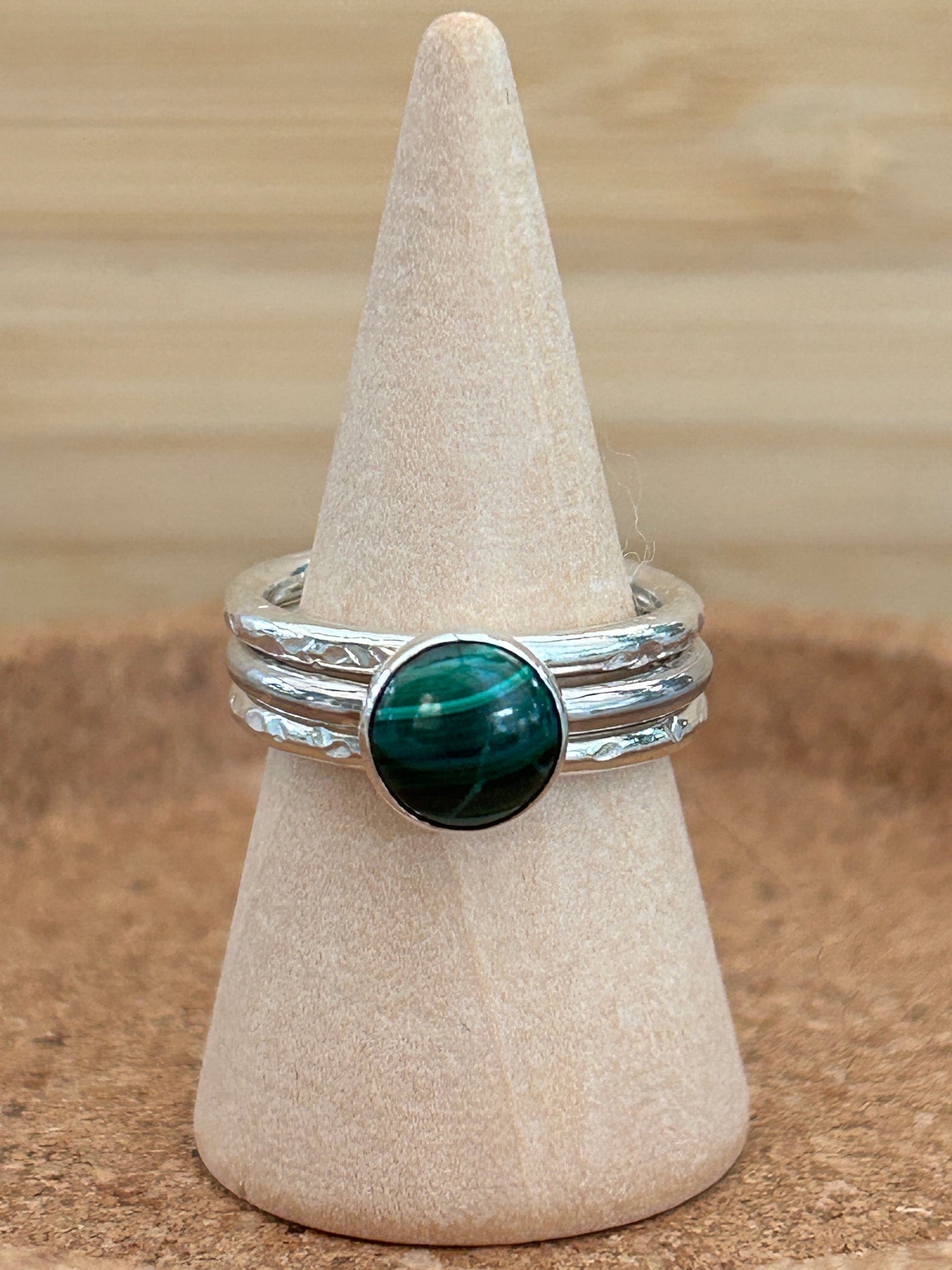Stacking ring with Malachite cabochon