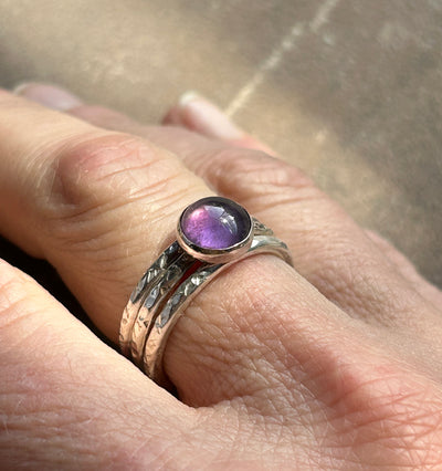 Trio Bundle - Amethyst cabochon ring & two stacking bands