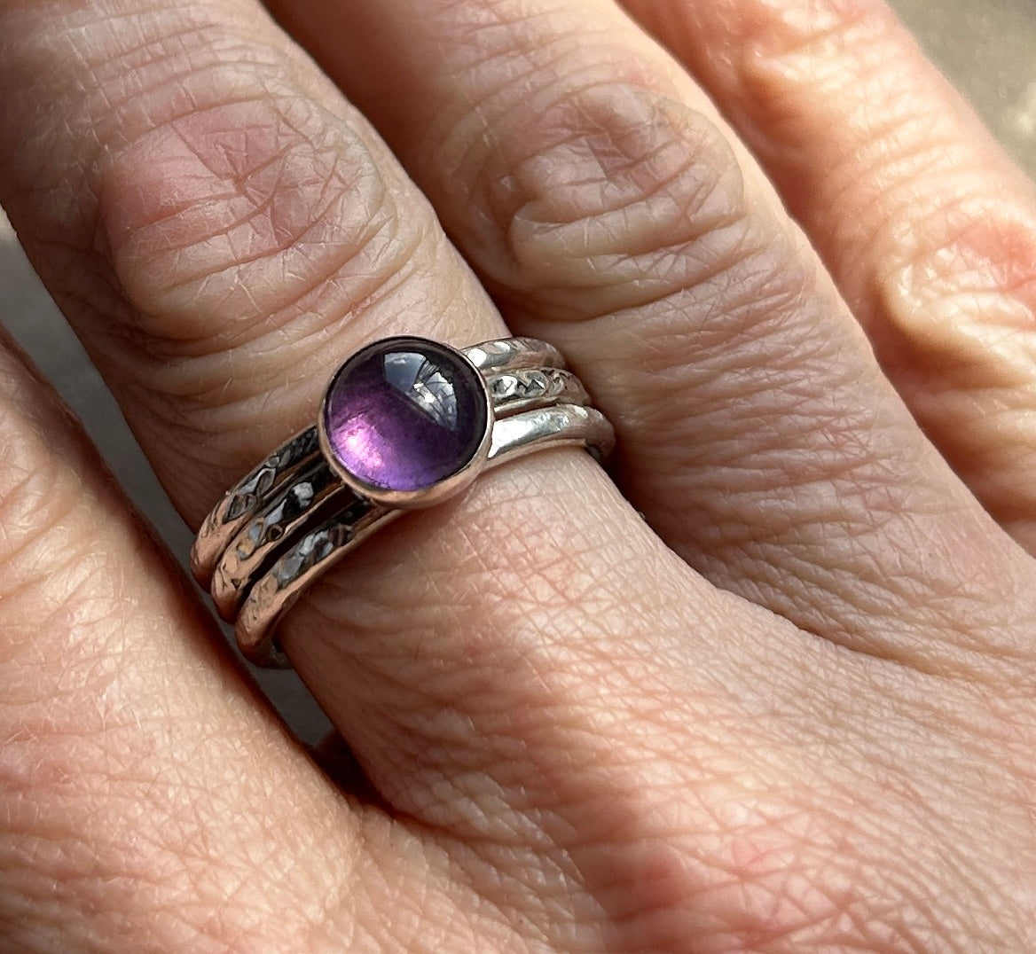 Trio Bundle - Amethyst cabochon ring & two stacking bands