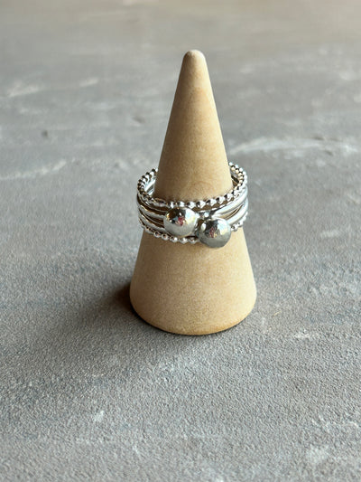 Beaded sterling silver stacking ring bundle