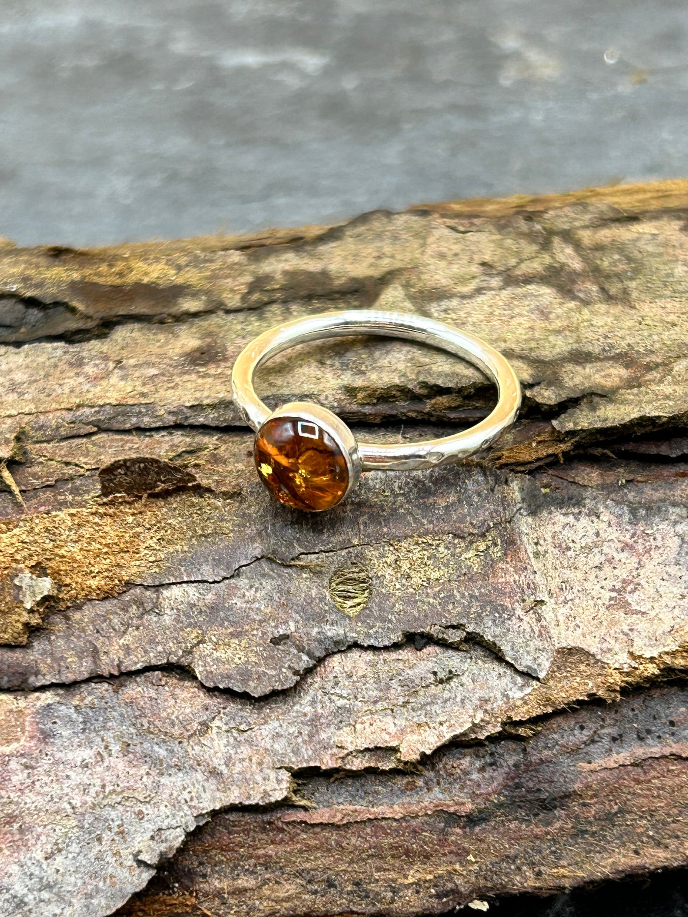 Stacking ring with Amber cabochon