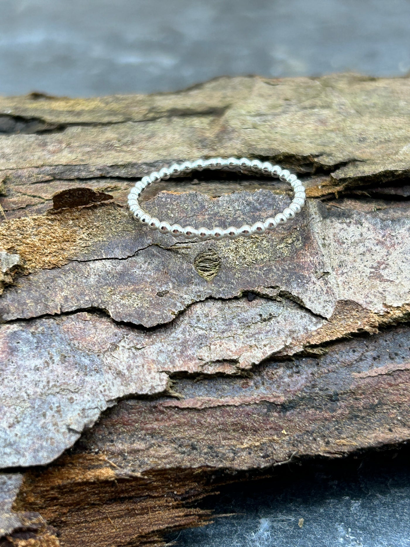 Beaded sterling silver stacking ring