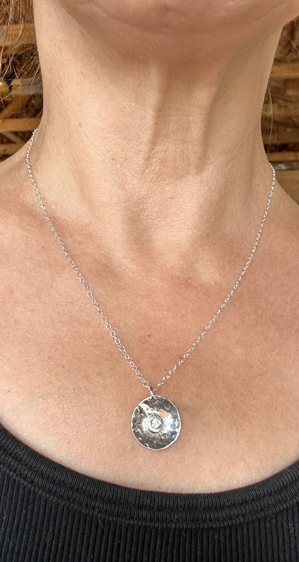 Silver hammered pendant with birthstone LaVidaLoca