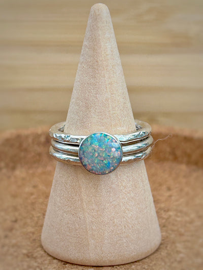 Stacking ring bundle - Opal Inlay ring & two stackers