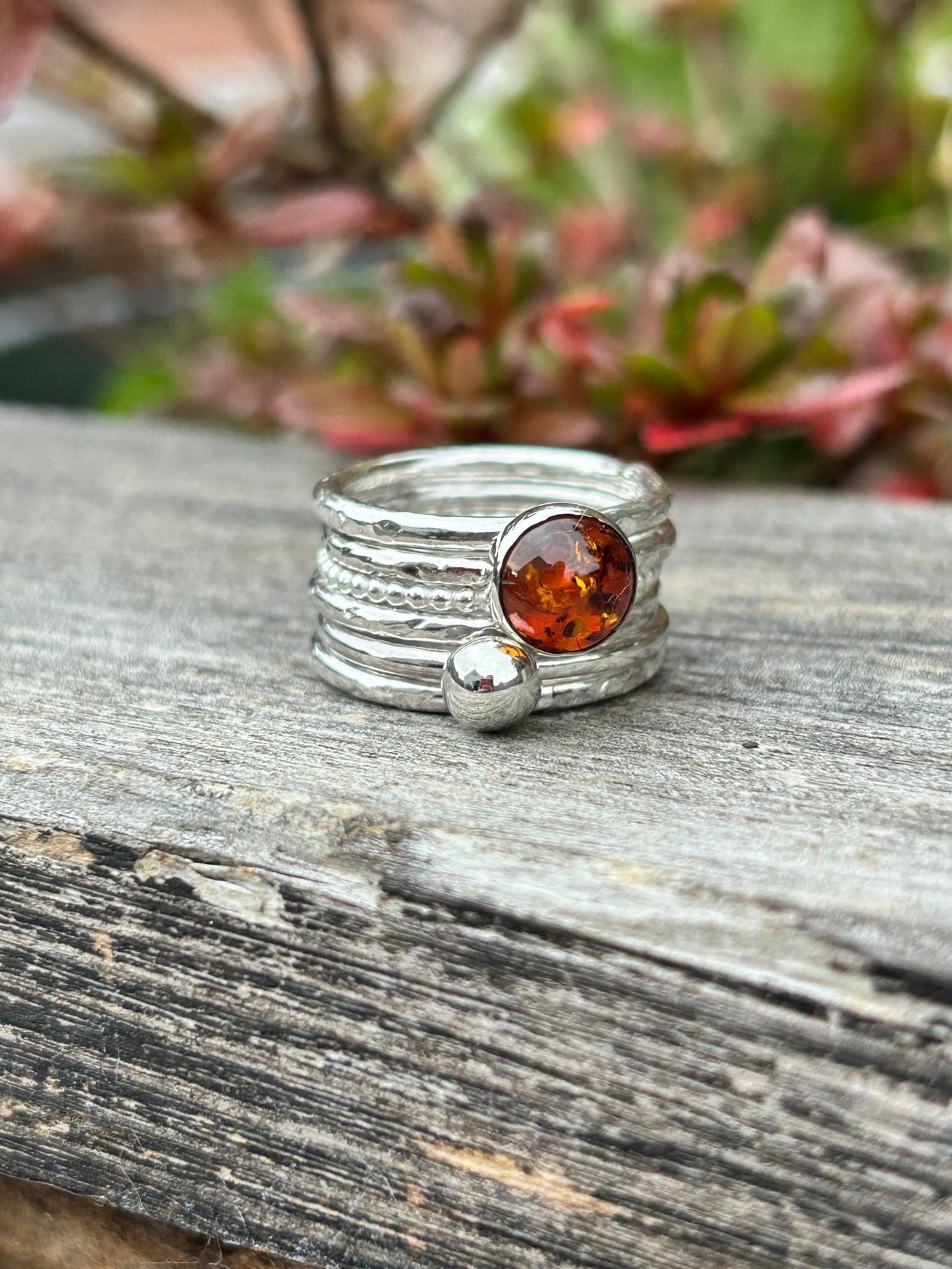 Amber, Ball and Beaded Stacking Ring Bundle - LaVidaLoca Jewellery