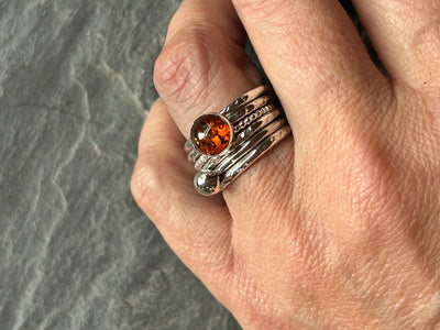 Amber, Ball and Beaded Stacking Ring Bundle - LaVidaLoca Jewellery