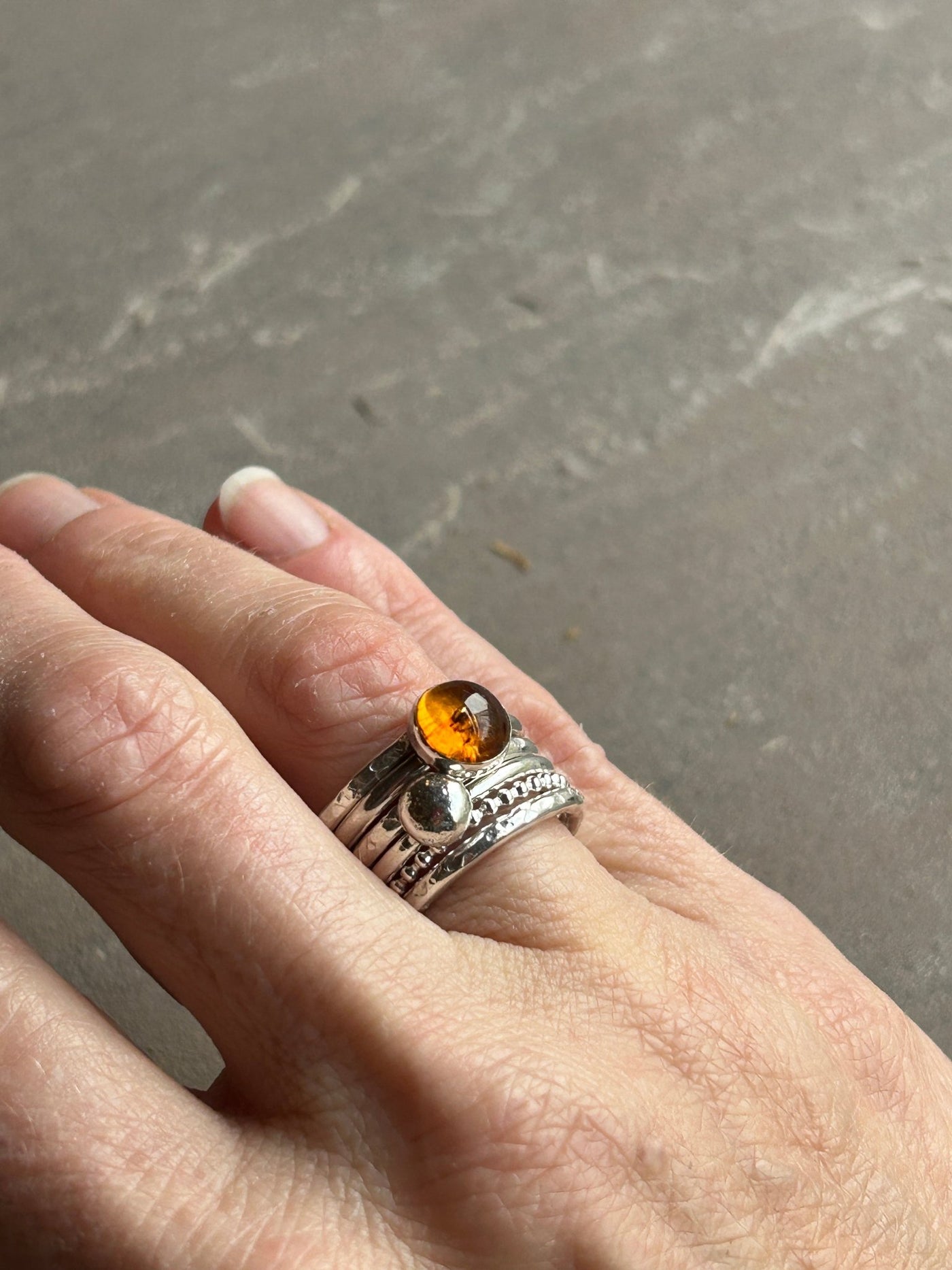 Amber, Ball and Beaded Stacking Ring Bundle - LaVidaLoca Jewellery