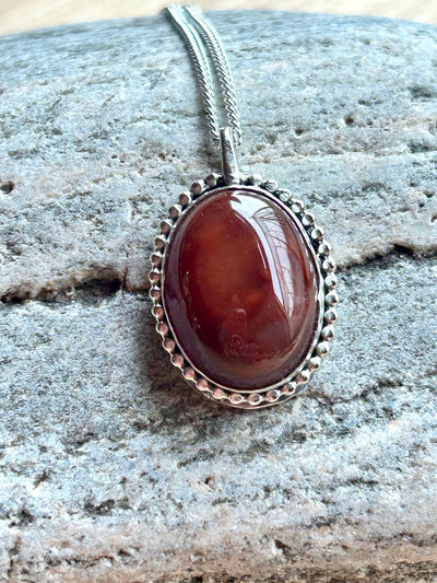 Beaded Carnelian Pendant - LaVidaLoca Jewellery