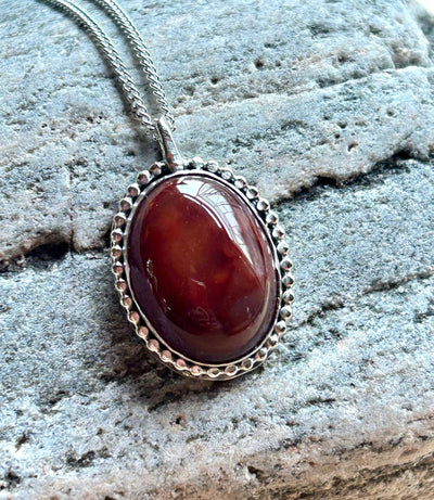 Beaded Carnelian Pendant - LaVidaLoca Jewellery