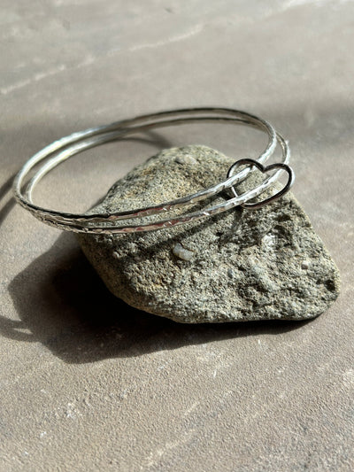 Double Hammered Bangle with Heart Charm - LaVidaLoca Jewellery