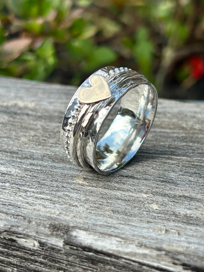 Sterling Silver Heart Spinner ring - Three spinners
