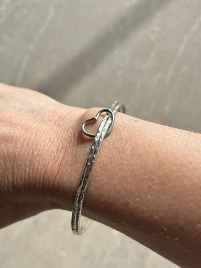 Double Hammered Bangle with Heart Charm