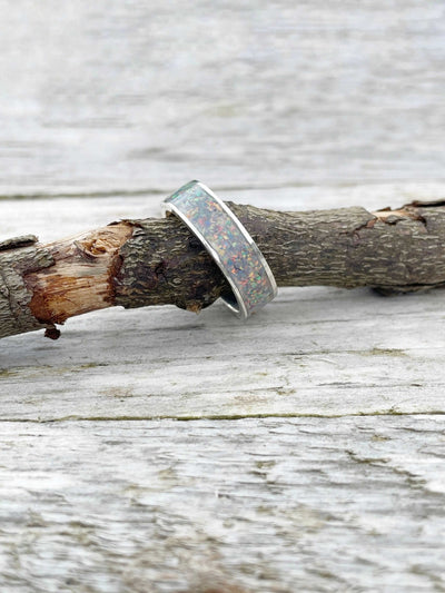 Crushed opal inlay band ring LaVidaLoca