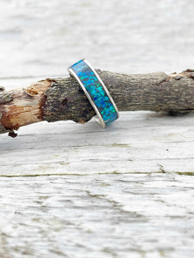 Crushed opal inlay band ring LaVidaLoca