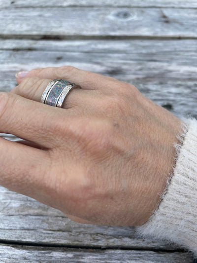 Crushed opal inlay band ring LaVidaLoca