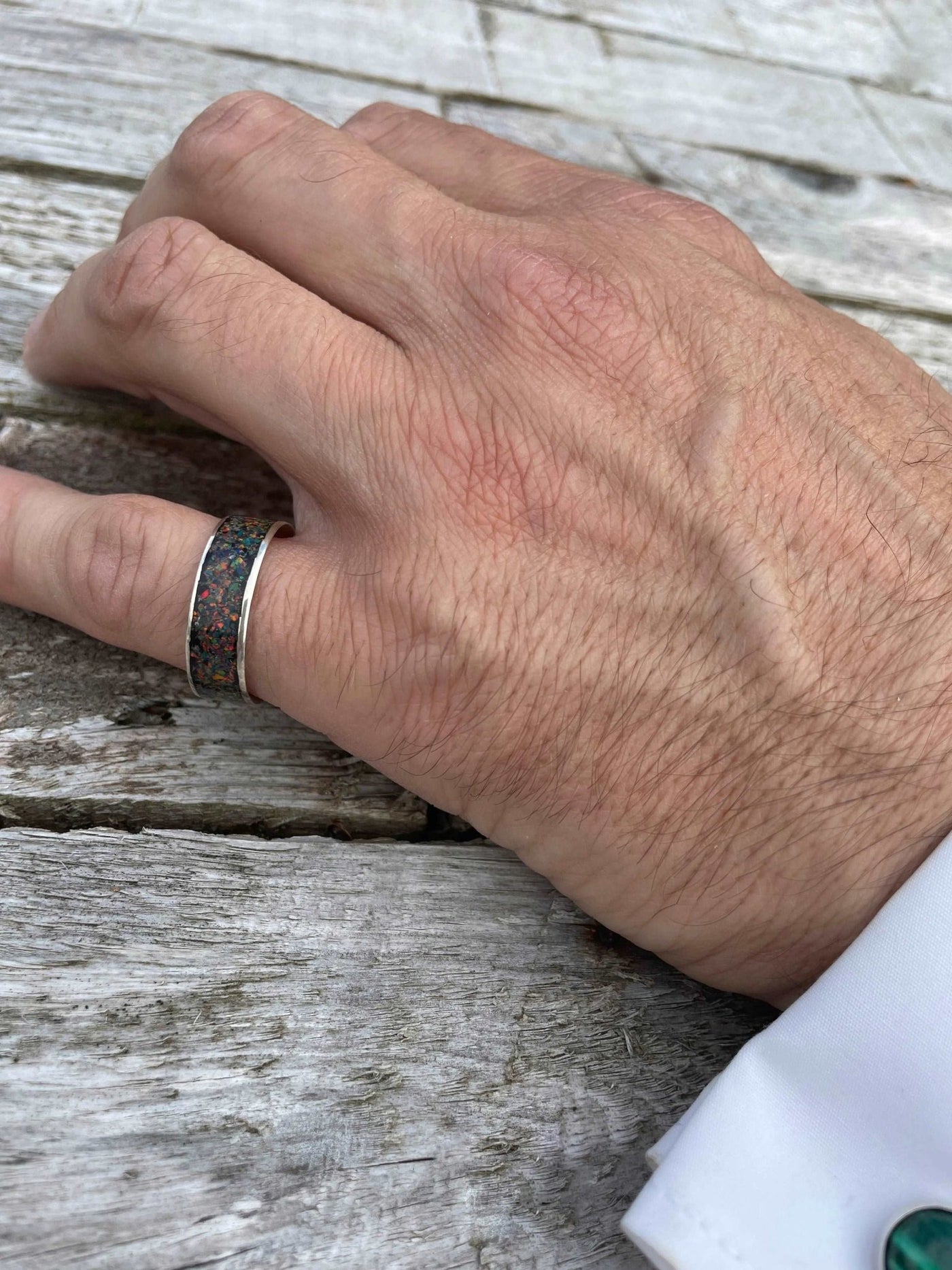 Crushed opal wide inlay band ring LaVidaLoca