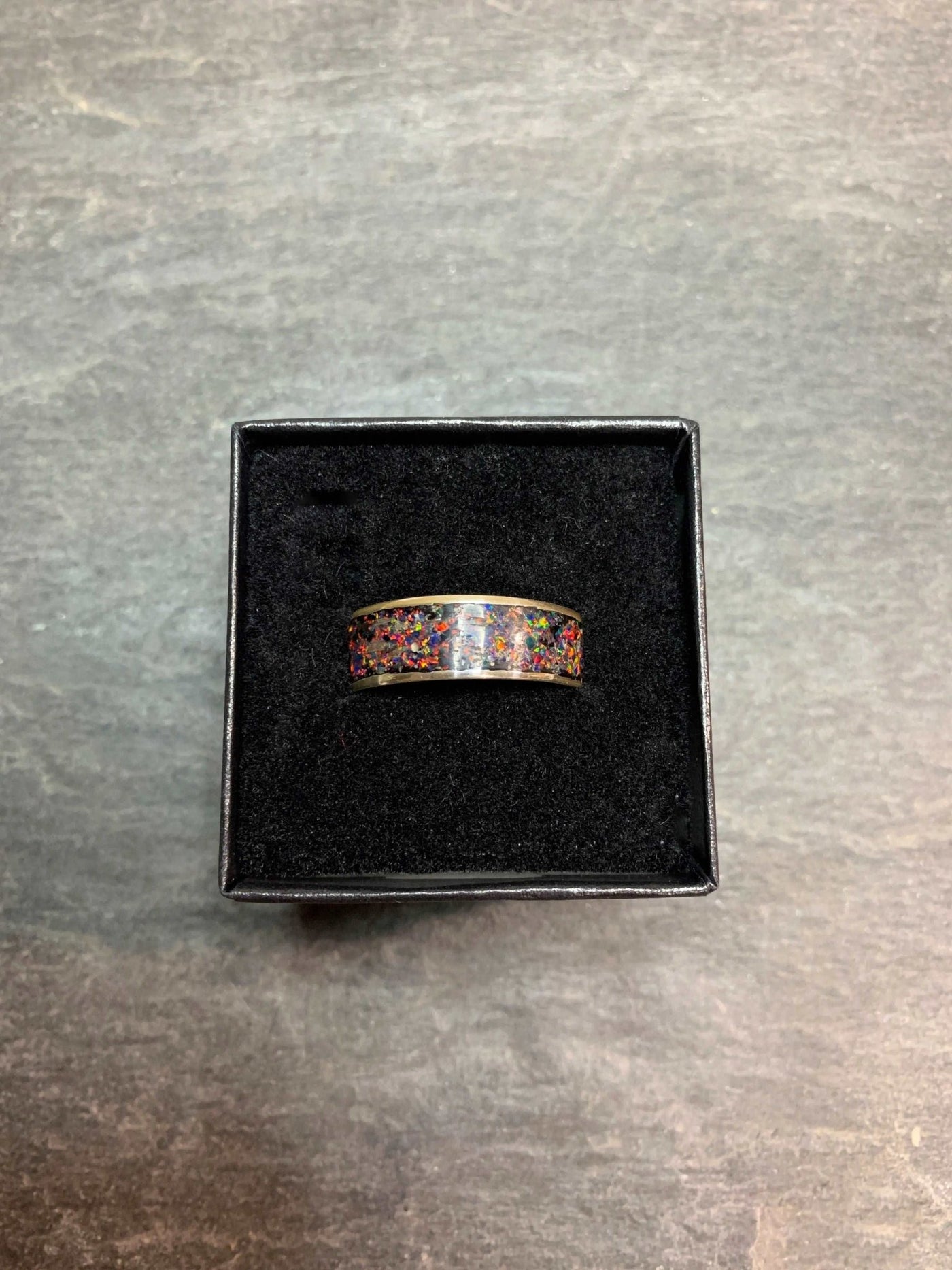 Crushed opal wide inlay band ring LaVidaLoca