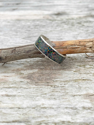 Crushed opal wide inlay band ring LaVidaLoca
