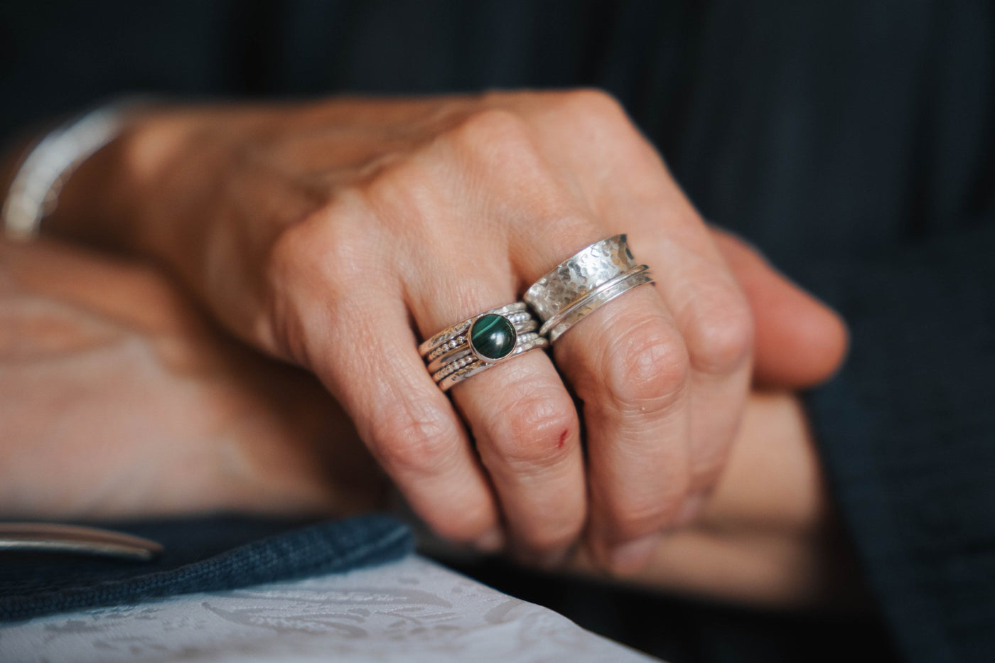 Malachite & Beaded Stacking Ring Bundle - LaVidaLoca Jewellery