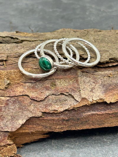 Malachite & Beaded Stacking Ring Bundle - LaVidaLoca Jewellery