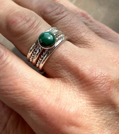 Malachite & Beaded Stacking Ring Bundle - LaVidaLoca Jewellery