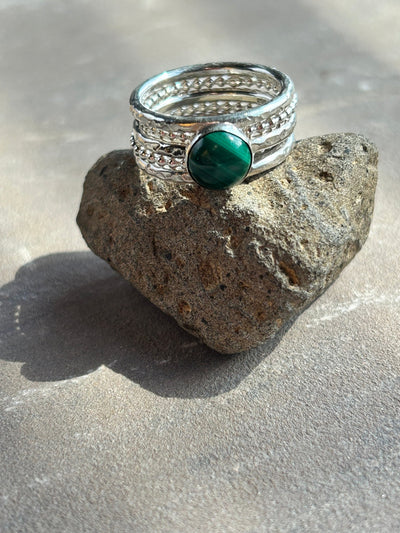 Malachite & Beaded Stacking Ring Bundle - LaVidaLoca Jewellery