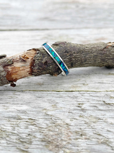 Crushed Opal slim inlay band ring in sterling silver by LaVidaLoca Jewellery