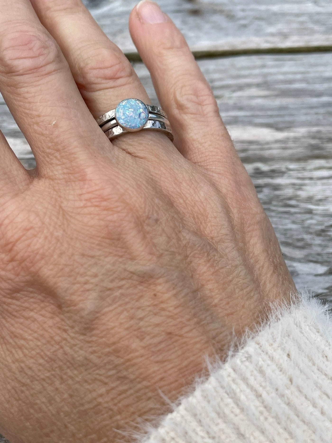 Stacking ring with Opal Inlay - LaVidaLoca Jewellery