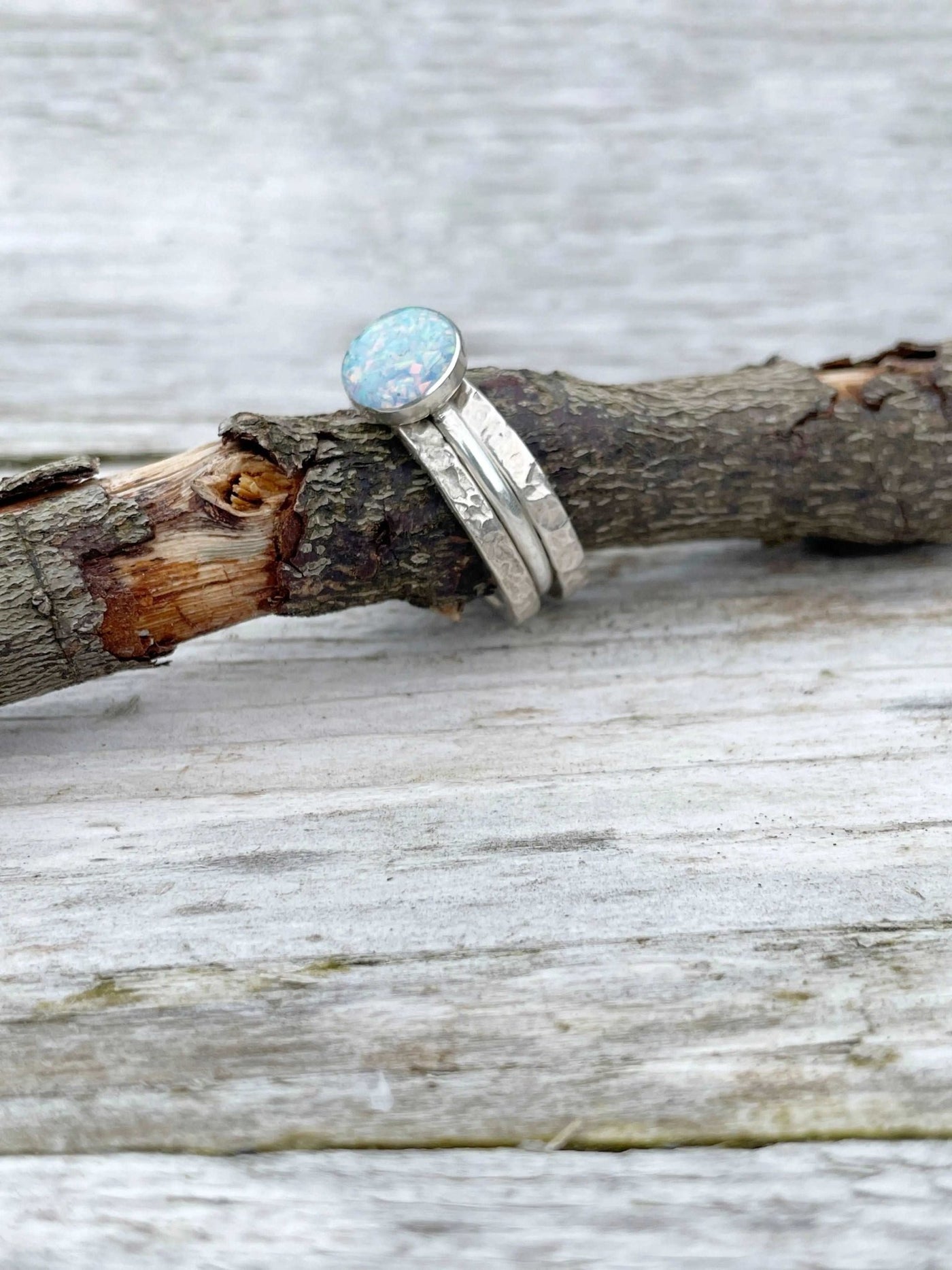 Stacking ring with Opal Inlay - LaVidaLoca Jewellery