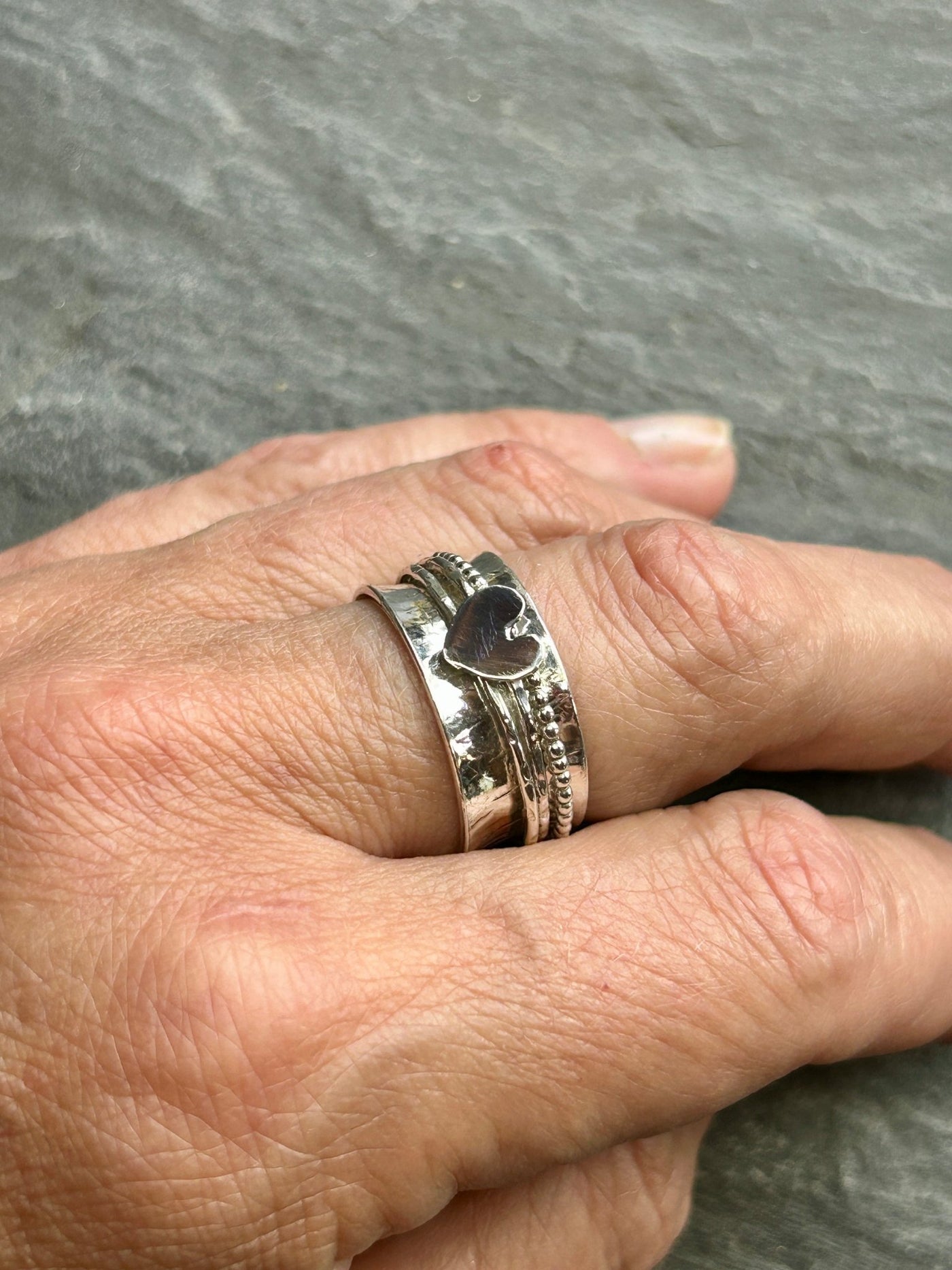 Sterling Silver Heart Spinner ring - Three spinners - LaVidaLoca Jewellery