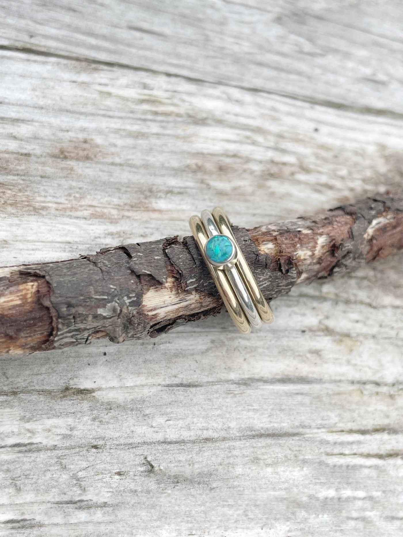 Tube Set Opal Inlay Stacking Ring - LaVidaLoca Jewellery
