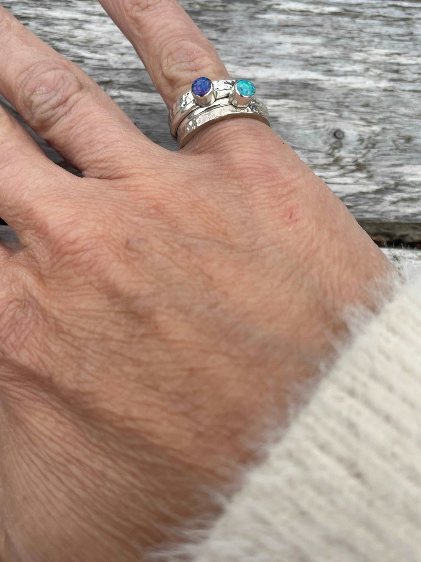 Tube Set Opal Inlay Stacking Ring - LaVidaLoca Jewellery