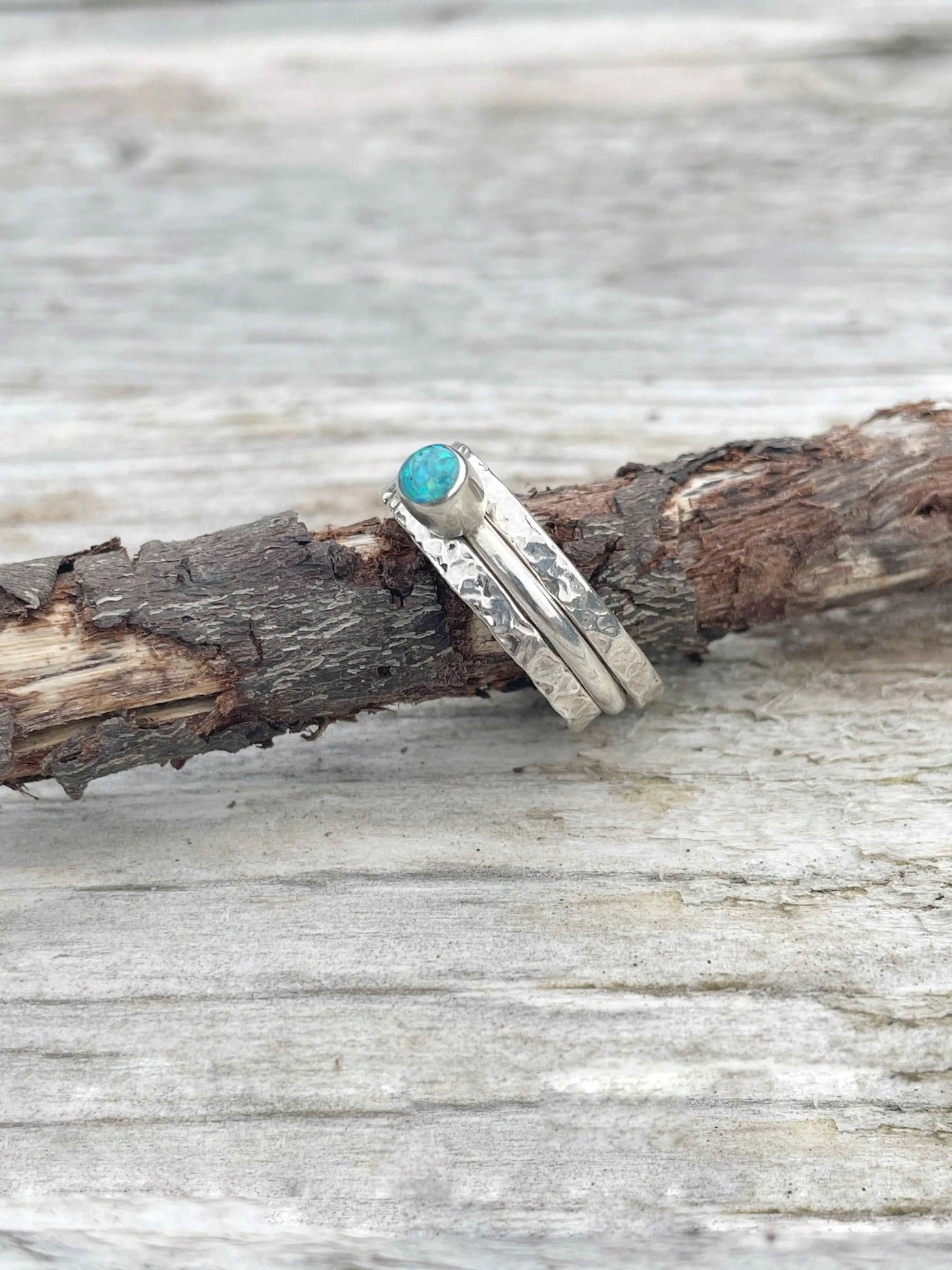 Tube Set Opal Inlay Stacking Ring - LaVidaLoca Jewellery